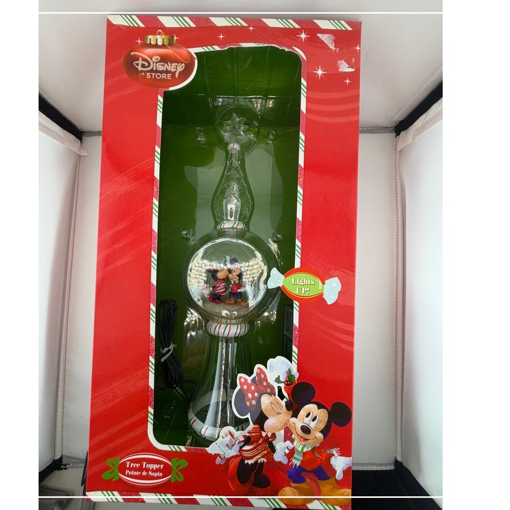 Disney Store Mickey Minnie Mouse Light Up Glass Christmas Tree Topper Finial